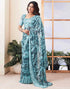 Sudathi Sky Blue Printed Georgette Saree