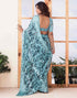 Sudathi Sky Blue Printed Georgette Saree