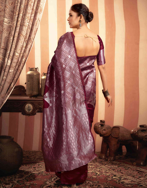 Sudathi Dark Red Woven Banarasi Silk Saree