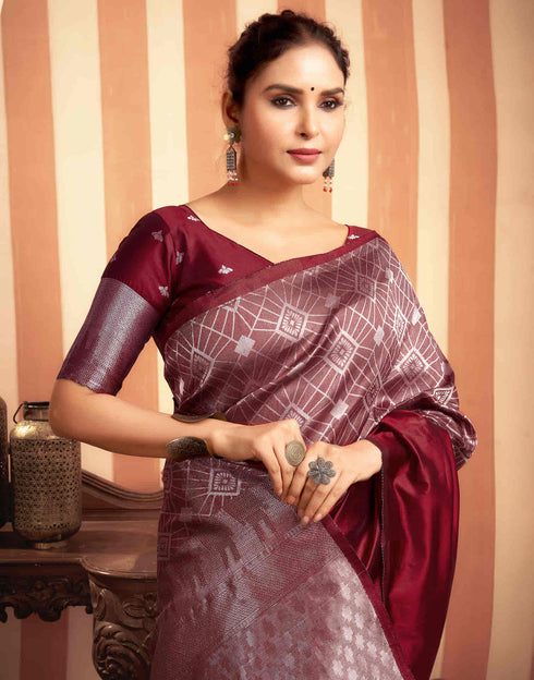 Sudathi Dark Red Woven Banarasi Silk Saree