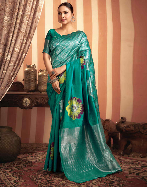 Sudathi Teal Green Woven Banarasi Silk Saree