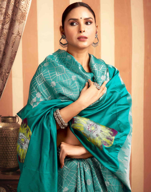 Sudathi Teal Green Woven Banarasi Silk Saree