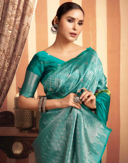 Sudathi Teal Green Woven Banarasi Silk Saree