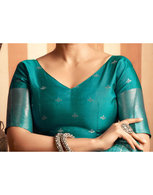 Sudathi Teal Green Woven Banarasi Silk Saree