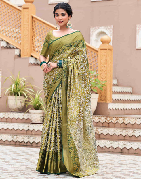 Sudathi Dark Green Woven Kanjivaram Silk Saree