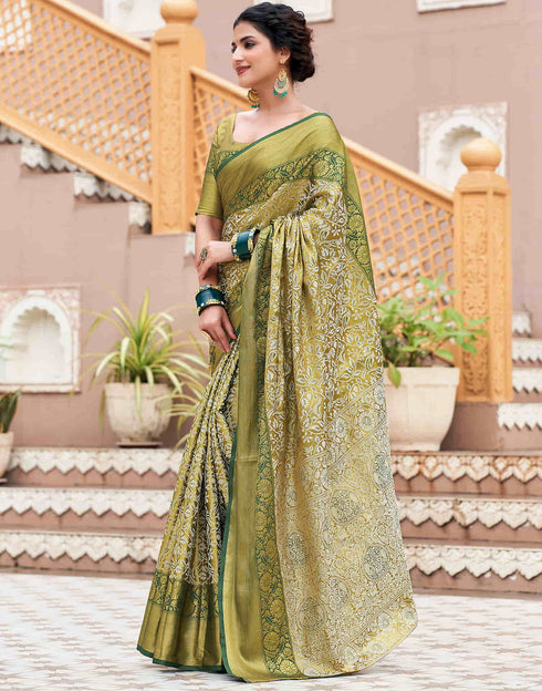 Sudathi Dark Green Woven Kanjivaram Silk Saree