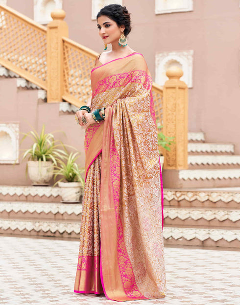 Sudathi Rani Pink Woven Kanjivaram Silk Saree