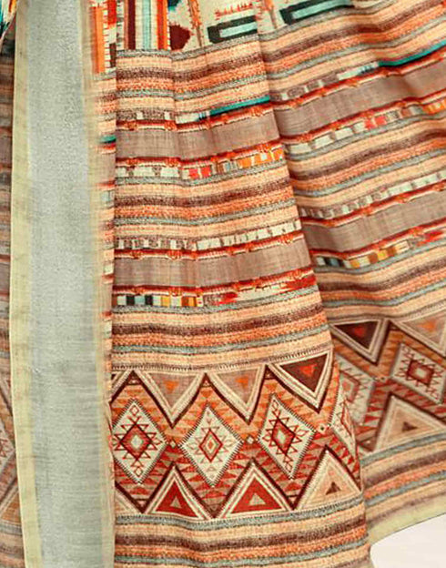 Sudathi Cream Zari Printed Linen Saree