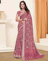 Sudathi Dusty Pink Zari Printed Linen Saree