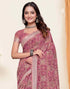 Sudathi Dusty Pink Zari Printed Linen Saree