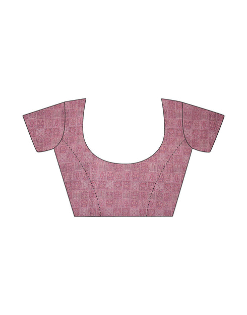 Sudathi Dusty Pink Zari Printed Linen Saree