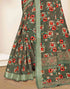 Sudathi Dark Olive Green Zari Printed Linen Saree