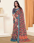 Sudathi Rama Blue Zari Printed Linen Saree