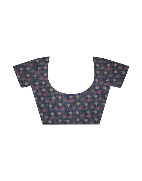 Sudathi Rama Blue Zari Printed Linen Saree