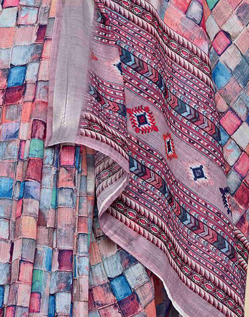 Sudathi Multicoloured Zari Printed Linen Saree