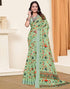 Sudathi Pista Green Zari Printed Linen Saree