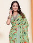 Sudathi Pista Green Zari Printed Linen Saree