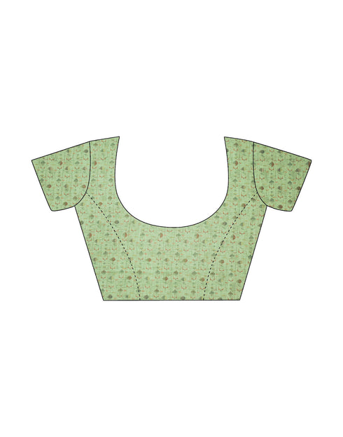 Sudathi Pista Green Zari Printed Linen Saree