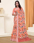 Sudathi Peach Zari Printed Linen Saree