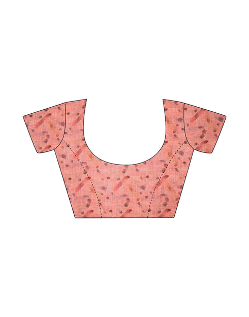 Sudathi Peach Zari Printed Linen Saree