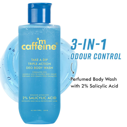 mCaffeine Take A Dip 3-in-1 Perfume Body Wash Odour Control 2% Salicylic Acid Aqua Fresh Scent 250ml