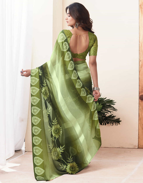 Sudathi Pista Green Printed Georgette Saree
