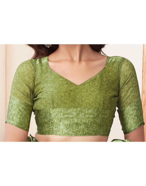 Sudathi Pista Green Printed Georgette Saree