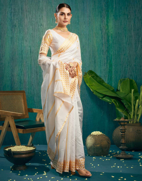 Sudathi White Woven Kanjivaram Silk Saree