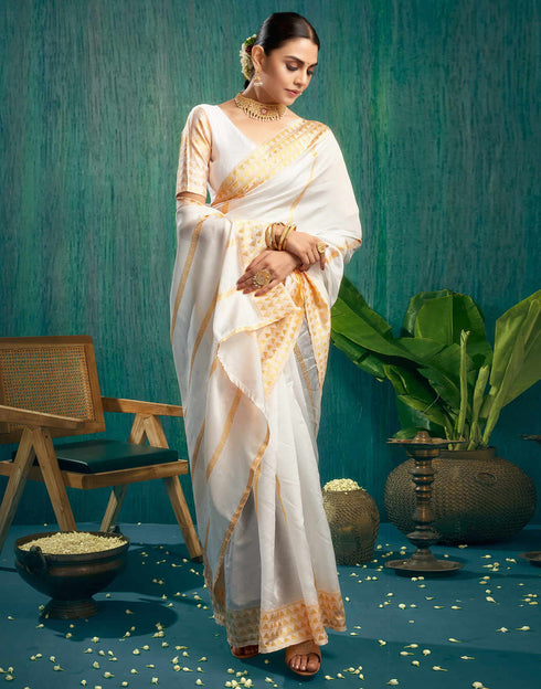Sudathi White Woven Kanjivaram Silk Saree