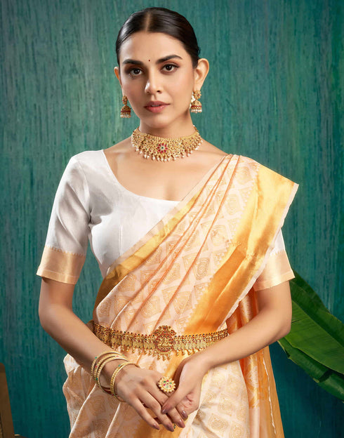 Sudathi Cream Woven Kanjivaram Silk Saree