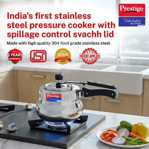 Prestige 3.5 Litre Stainless Steel Nakshatra Alpha Svachh Inner Lid Pressure Cooker 3.5 L