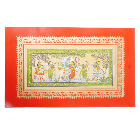 Palm Leaf Handmade Painting of Lord Krishna And Radha with Cow