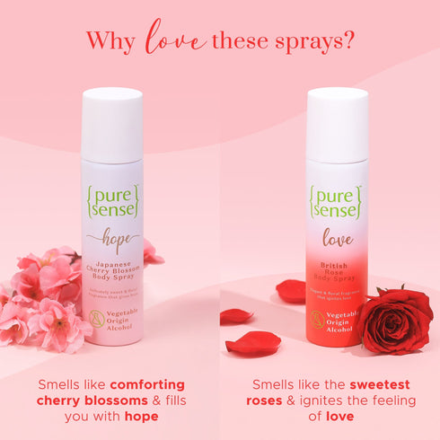 PureSense British Rose Body Spray & Japanese Cherry Blossom Body Spray | From the makers of Parachute Advansed