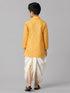 Ramraj Cotton Boys Yellow Kurta with Cream Elastic Panchakacham Combo FS1