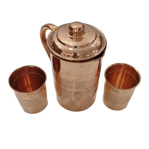 Pure Copper 1 liter Water Jug with 2 Free Copper Glasses