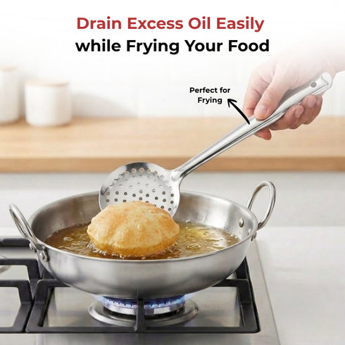 Vinod Stainless Steel Cooking Skimmer Steel Jharni Jhara Set of 2 34 cm Highest Grade Stainless Steel Mirror Finish Rust Free No 5