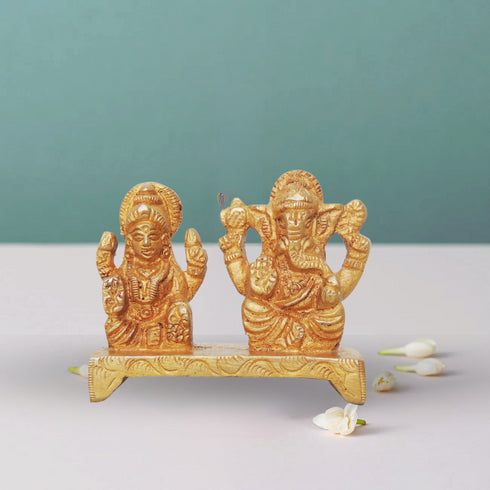 Brass Laxmi Ganesh One Base Statue 0.175Kg