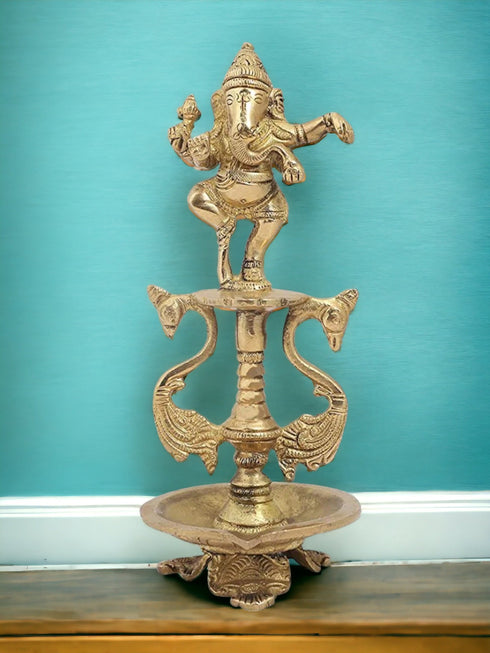 Tamas Brass Dancing Ganesha and Two Swan Oil Lamp Diya