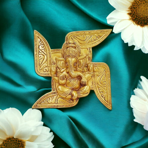 Tamas Brass Swastik Ganesha Wall Hanging Height: 7 inches