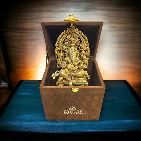 Tamas Lord Ganesh with Frame Brass Statue/Idol | Free Luxury Gift box