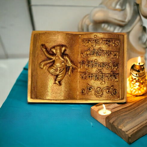 Tamas Brass Handcrafted Ganesh Mantra Book with Antique Finish (Pack of 1)
