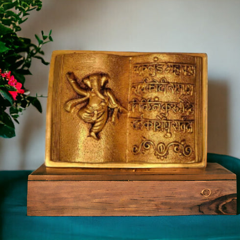 Tamas Brass Handcrafted Ganesh Mantra Book with Antique Finish (Pack of 1)
