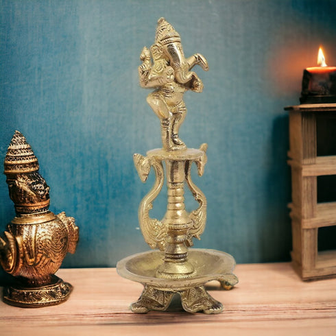 Tamas Brass Dancing Ganesha and Two Swan Oil Lamp Diya