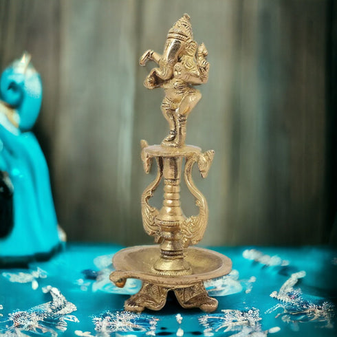 Tamas Brass Dancing Ganesha and Two Swan Oil Lamp Diya