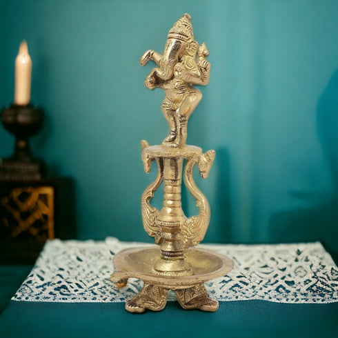 Tamas Brass Dancing Ganesha and Two Swan Oil Lamp Diya