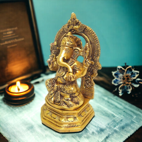 Tamas Antique Finish Brass Ganesha Statue for Home Temple