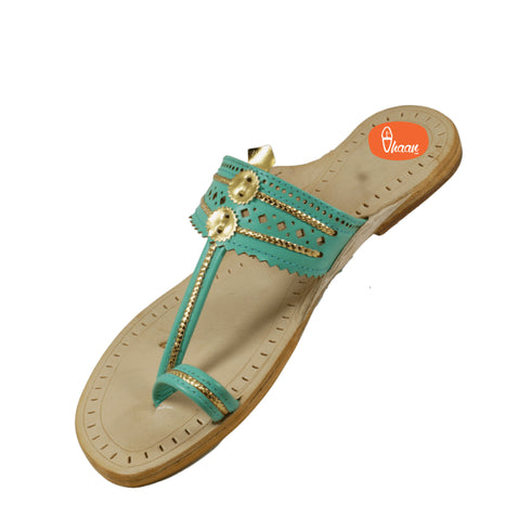 Vhaanfootwear Sky Blue Pure Leather Ladies Kolhapuri by Vhaan