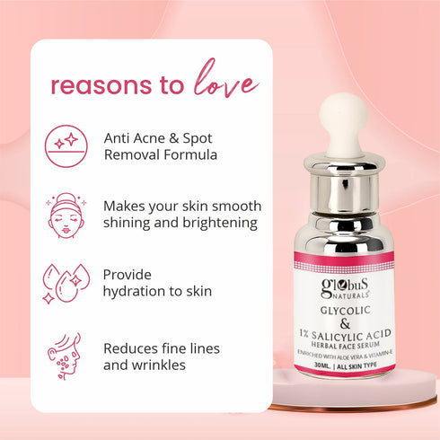 Globus Naturals Glycolic & 1% Salicylic Acid Anti Acne Face Serum