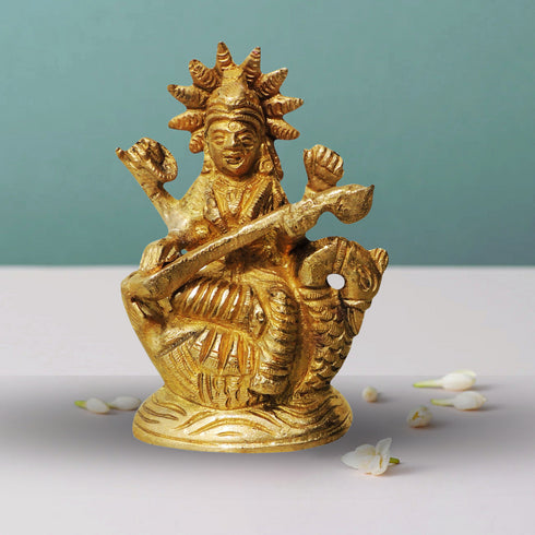 Brass Saraswati Ji Statue 0.3Kg