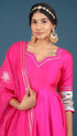 Pomcha Jaipur Amber Hot Pink Taffeta Silk Anarkali Set